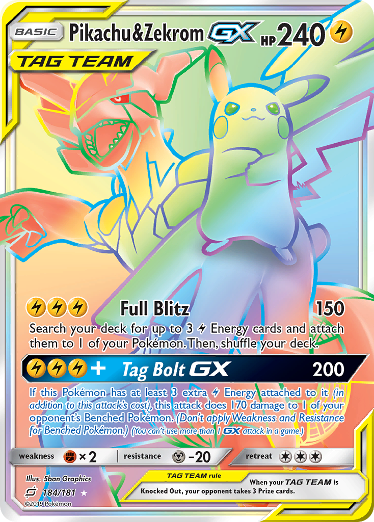Pikachu & Zekrom-GX card front